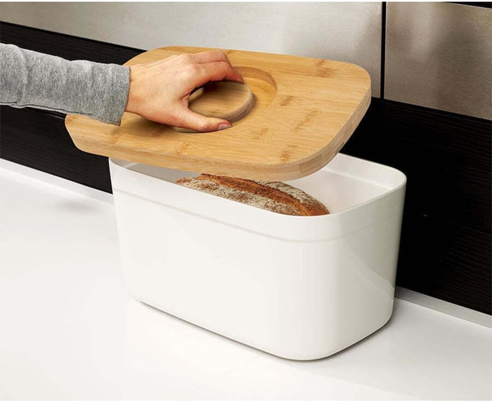 Joseph Joseph Bread Bin with Bamboo Cutting Board Lid - White