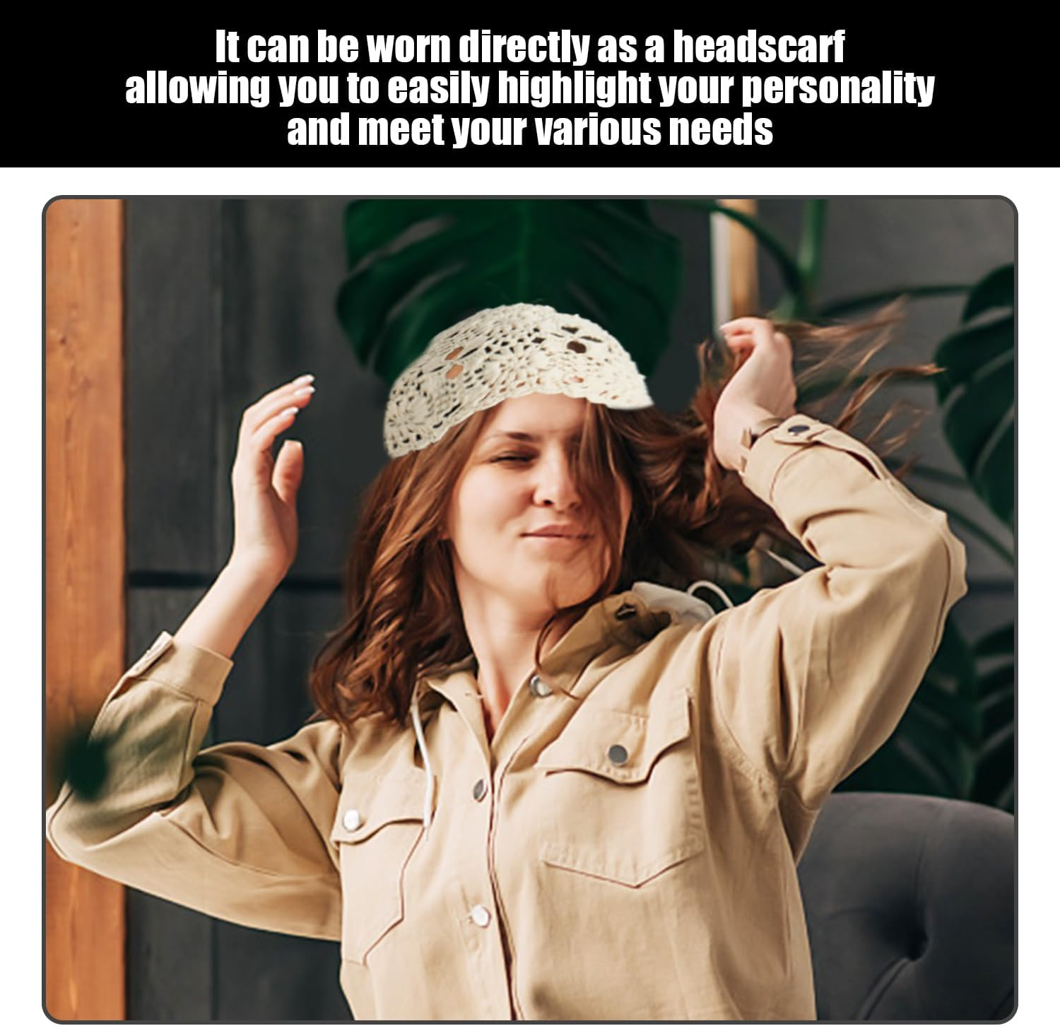 Pack of 2 Headscarves with Hollow Flowers, Hand Knitted Headscarves, Fashionable Elastic Hair Bands, Summer Holiday Hair Accessories, Clothing to Wear with Accessories