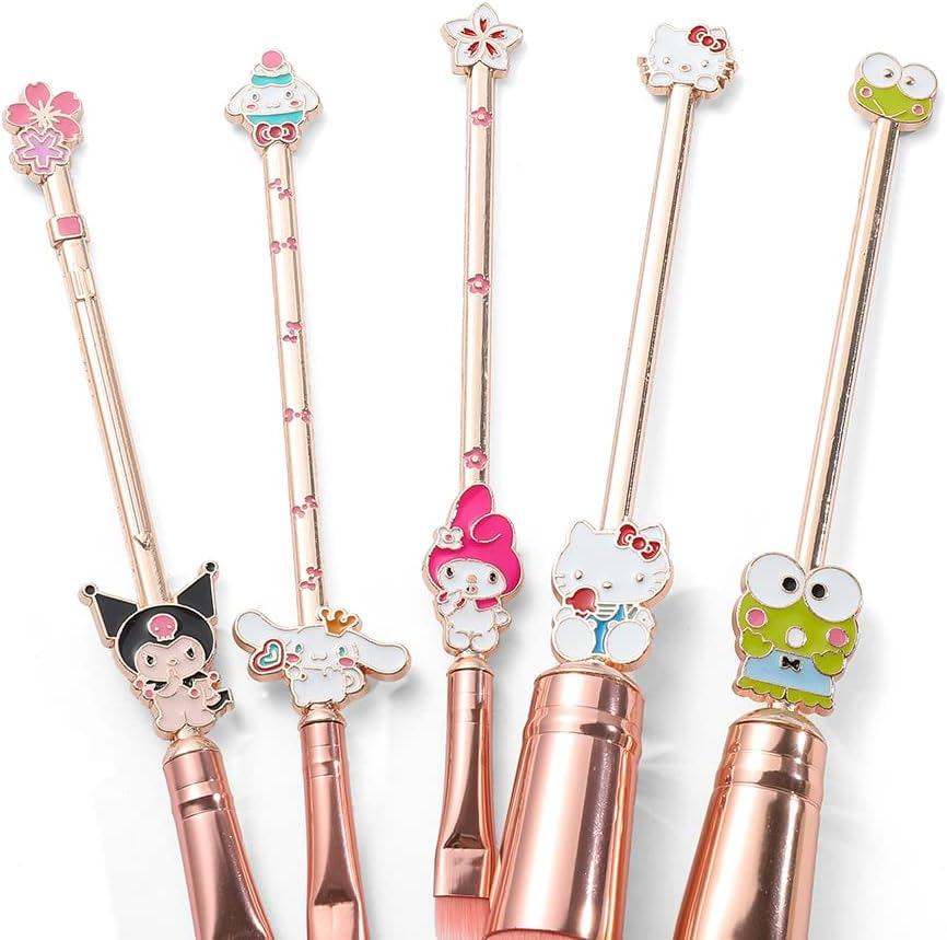 Rongji Jewelry Marie Cartoon Cat Makeup Brushes - 5Pcs Cute Animal Designed Soft Pink Makeup Brushes Set, Professional Cosmetic Tool Kit Pink Drawstring Bag Included for Girls and Women (5PCS Kuu) image number 2