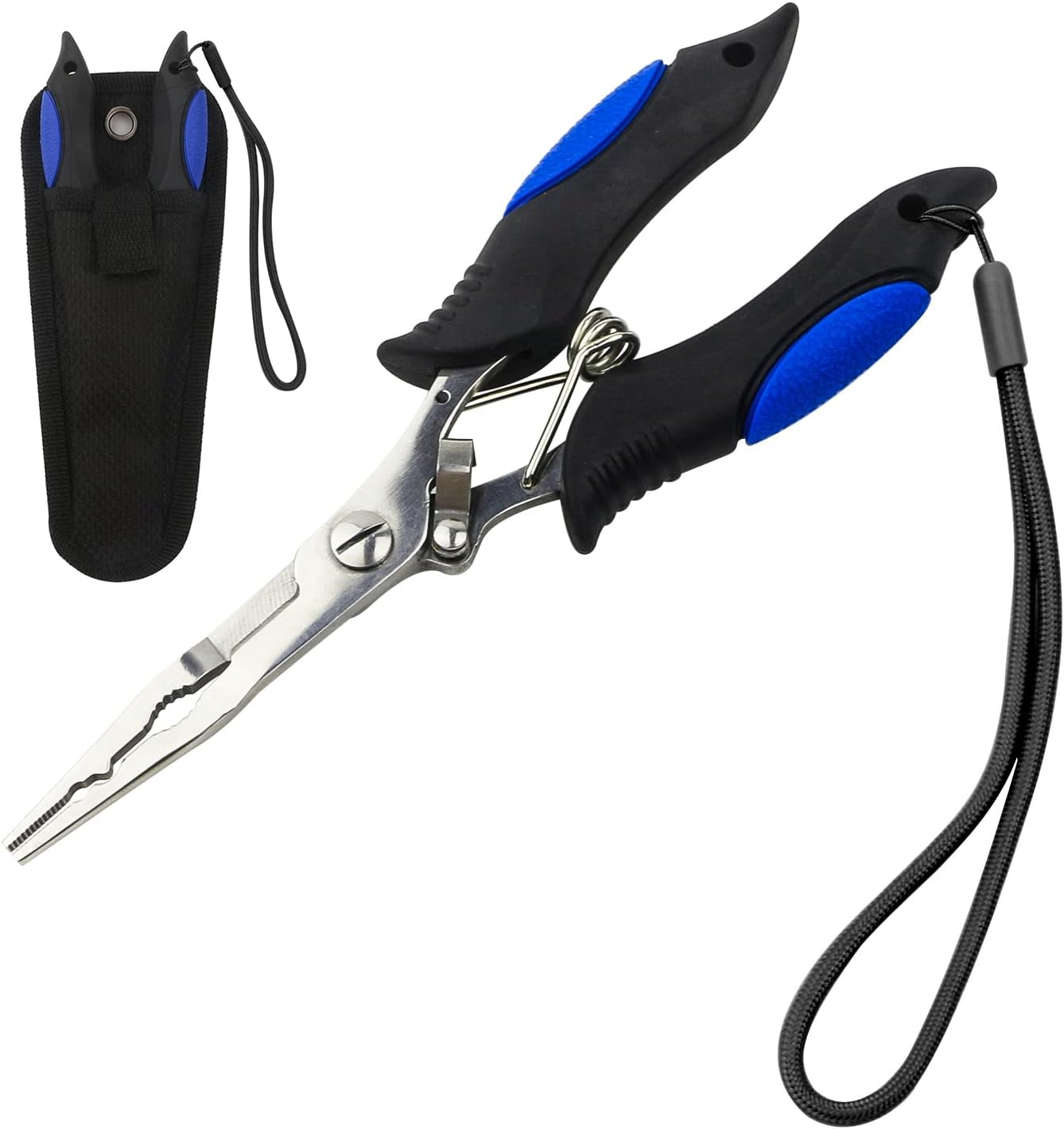 Supsshop Fishing Long Nose Pliers Stainless Steel Fish Hook Remover Split Ring Pliers Fishing Line Cutter Tools 3 Size Lanyard Fishing Gear with Lanyard for Freshwater Saltwater