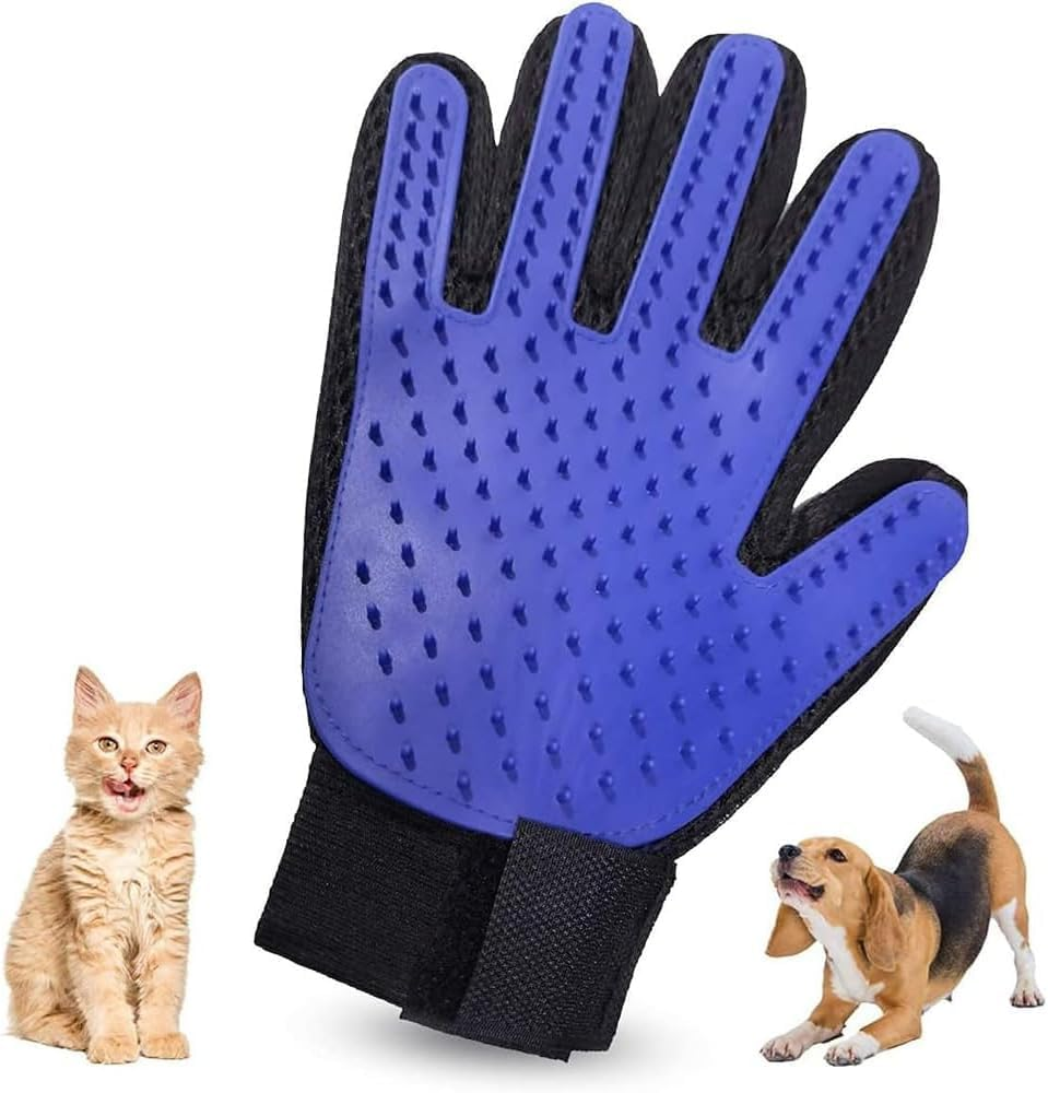 Mumoo Bear Pet Grooming Glove - Pet Hair Remover &ndash; Mitt Brush - Deshedding Brush Glove - Glove Brush for Gentle Massage &ndash; Moulting - for Cats & Dogs with Long & Short Fur (Blue, Right) image number 5