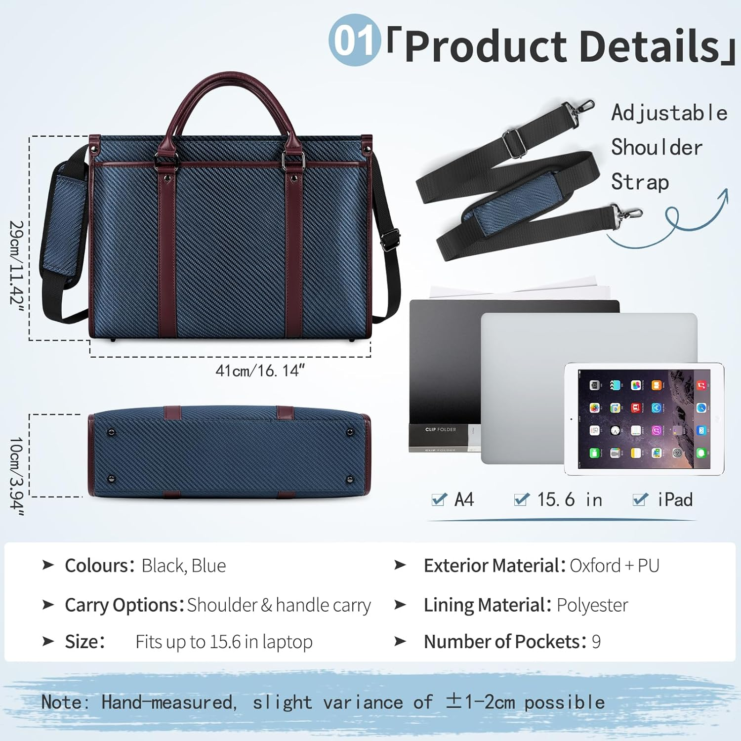 NEWHEY Laptop Bag 15.6 Inch Crossbody Bag for Man Waterproof Messenger Bag PU Leather Computer Bag Retro College Satchel Bag for Work,Business,Travel Black Navy