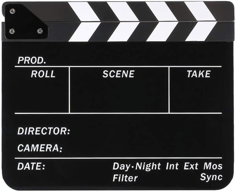 Coolbuy112 Movie Directors Clapboard, Photography Studio Video TV Acrylic Clapper Board Dry Erase Film Slate Cut Action Scene Clapper with a Magnetic Blackboard Eraser and Two Custom Pens, Black image number 1