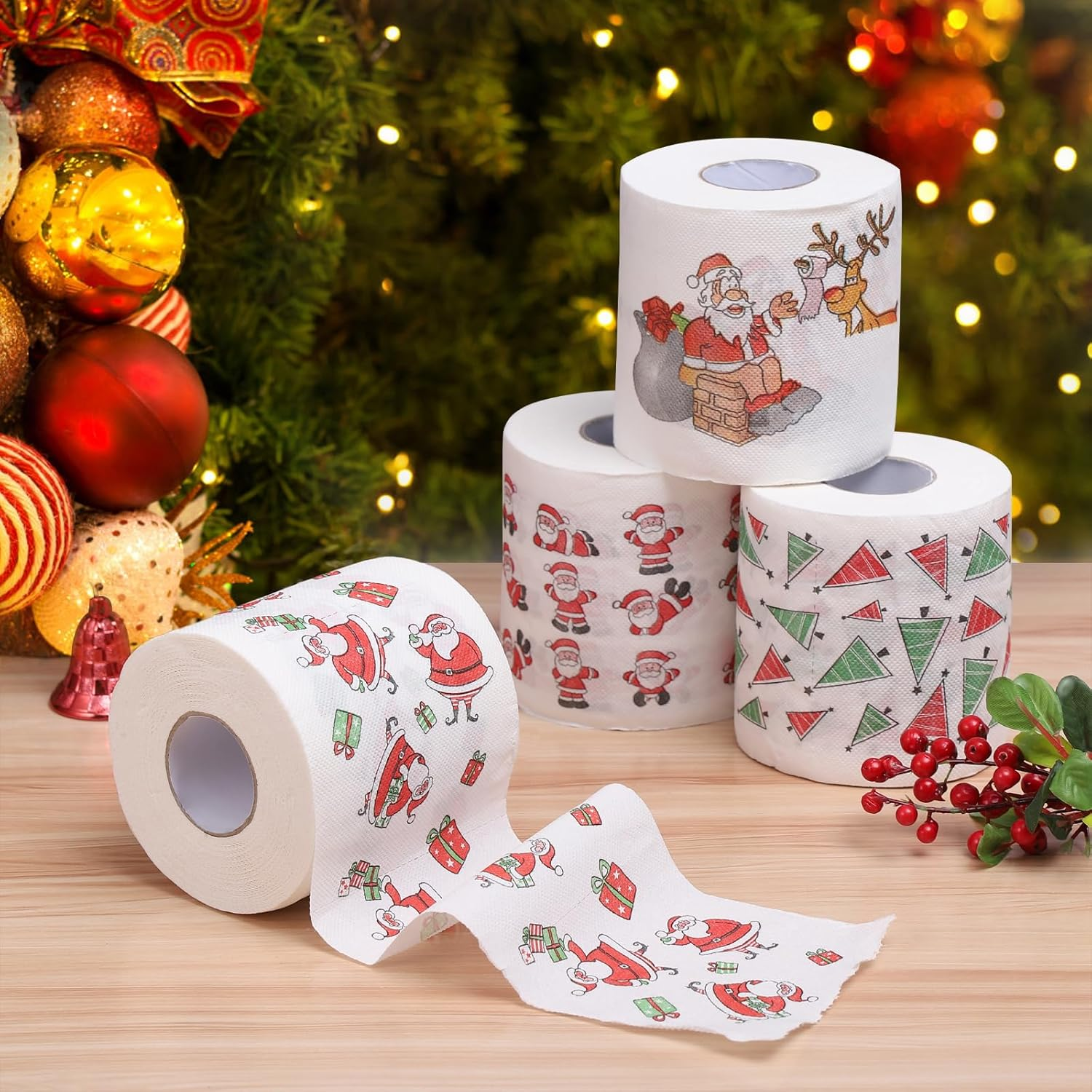 Ciieeo 5 Rolls Santa Claus Toilet Paper Merry Christmas Toliet Papers for Xmas Fun Party Novelty Bathroom Decor image number 6