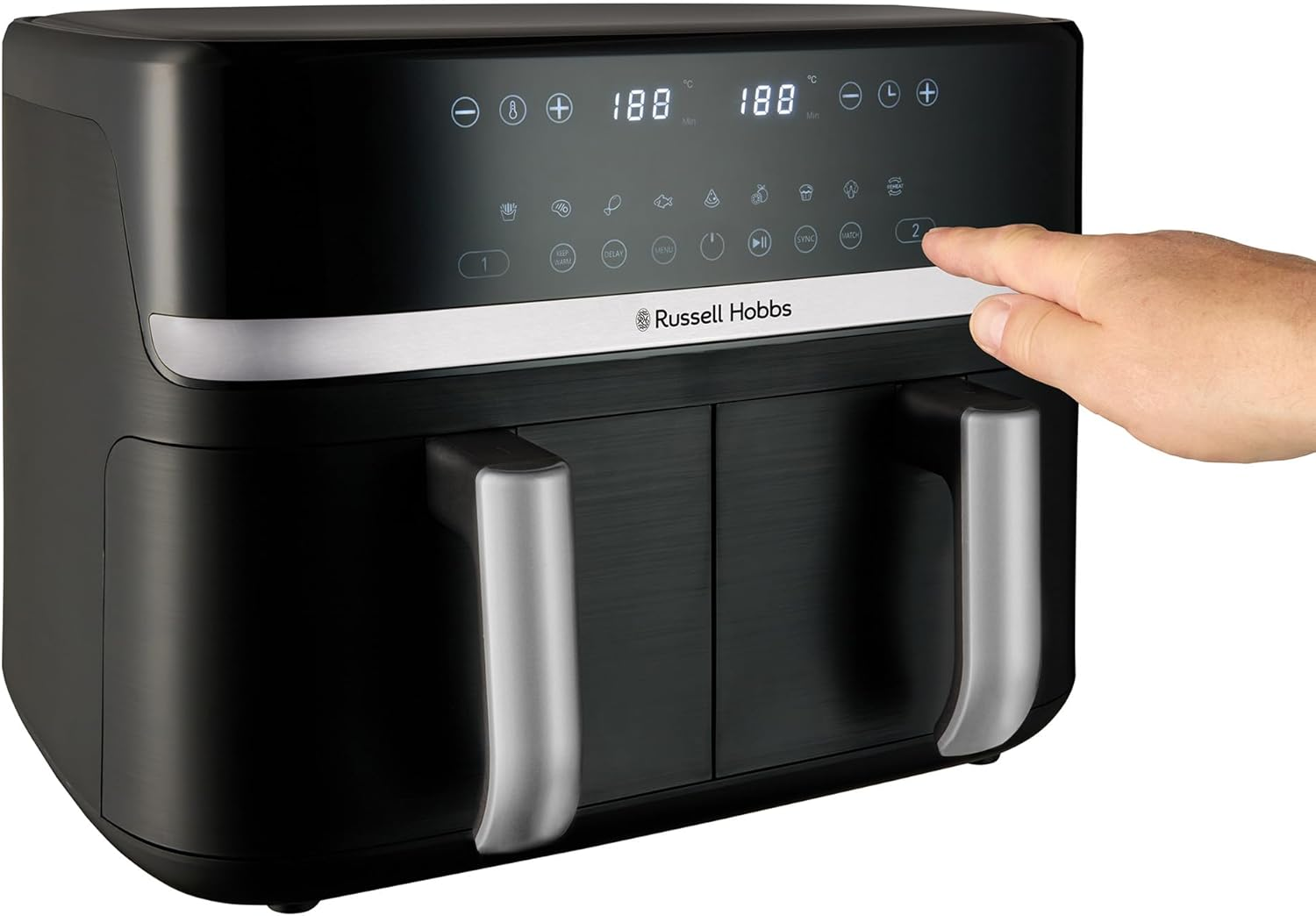 Russell Hobbs Satisfry 9L Dual Basket Air Fryer, RHAF2768SIL, Dual Baskets, Sync & Match Functions, Digital Touch Screen, 9 Pre-Set Functions, Silver image number 5