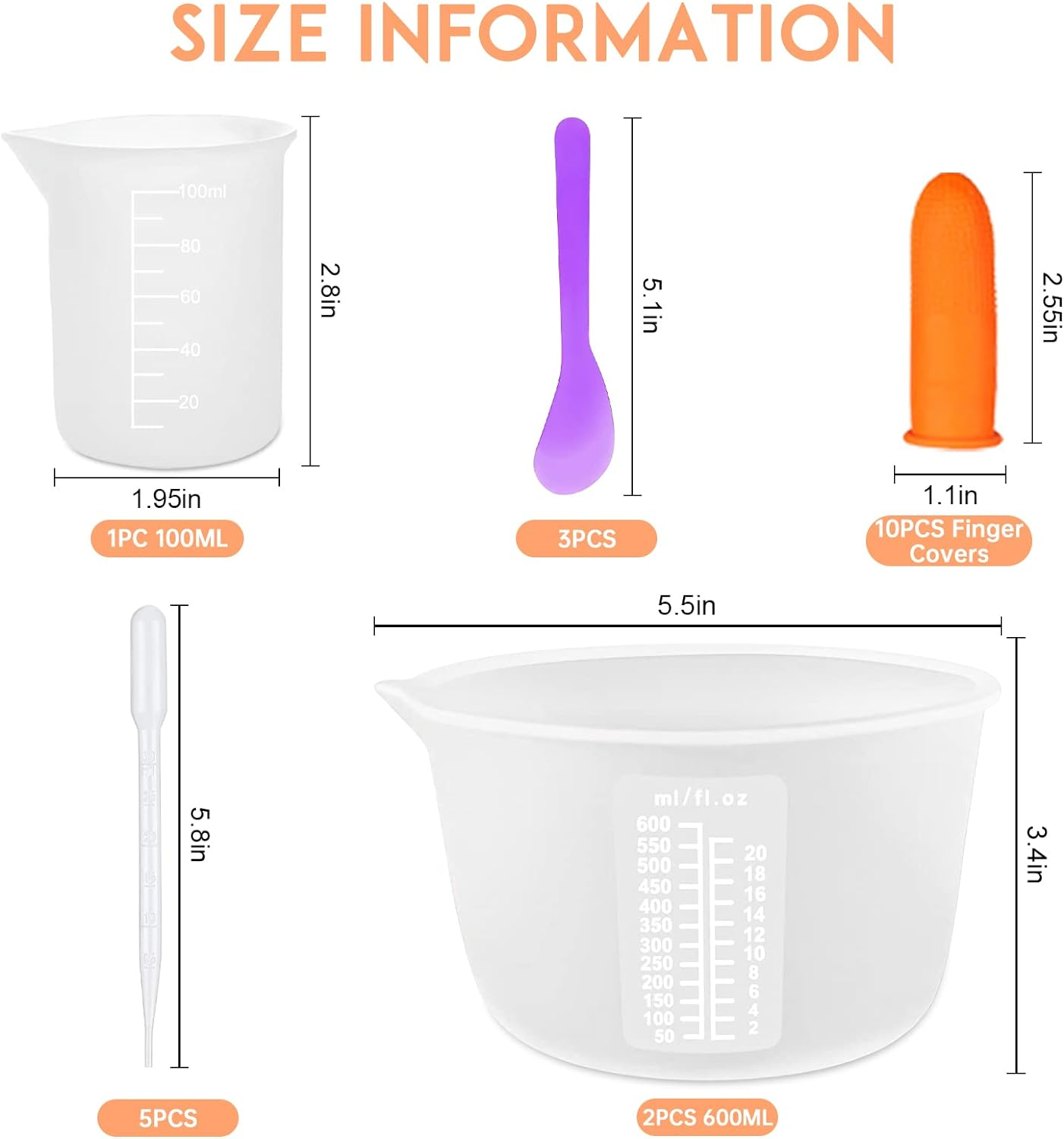 Silicone Resin Measuring Cups Tool Kit, Non-Stick Large Silicone Bowls for Epoxy Resin, Reusable 600&100Ml Silicone Mixing Cup with Stir Sticks, Pipettes, Epoxy Resin Supplies, Molds, Jewelry Making - 2Pcs 600Ml image number 5
