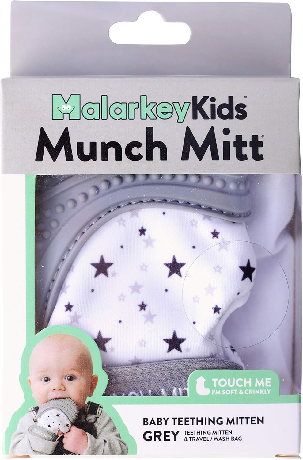 Malarkey Kids Munch Mitt Sensory Teething Mitten, Grey Stars image number 2