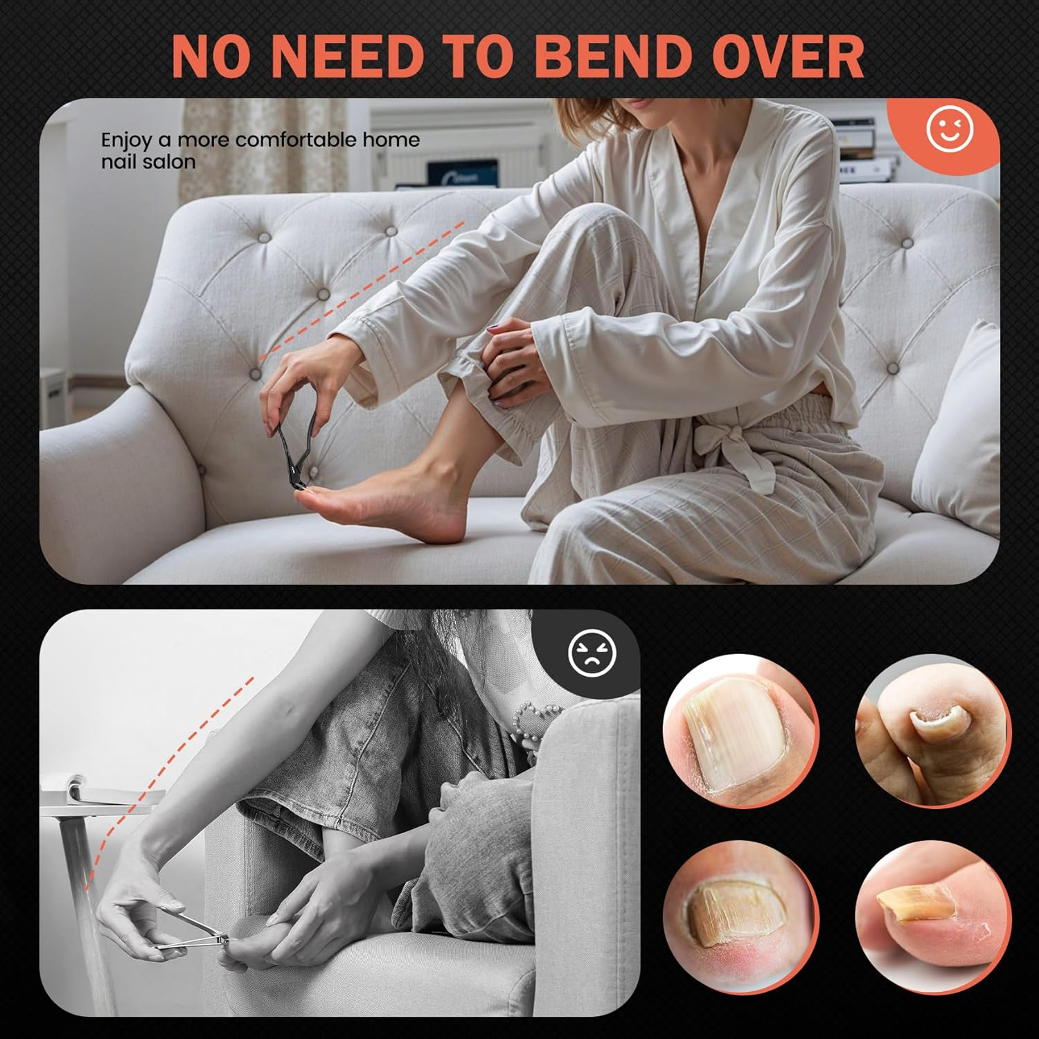 BEZOX Toenail Clippers for Seniors &ndash; Upgraded Long Handled Curved Head Toe Nail Clippers for Thick Nails for Elderly - Black image number 3