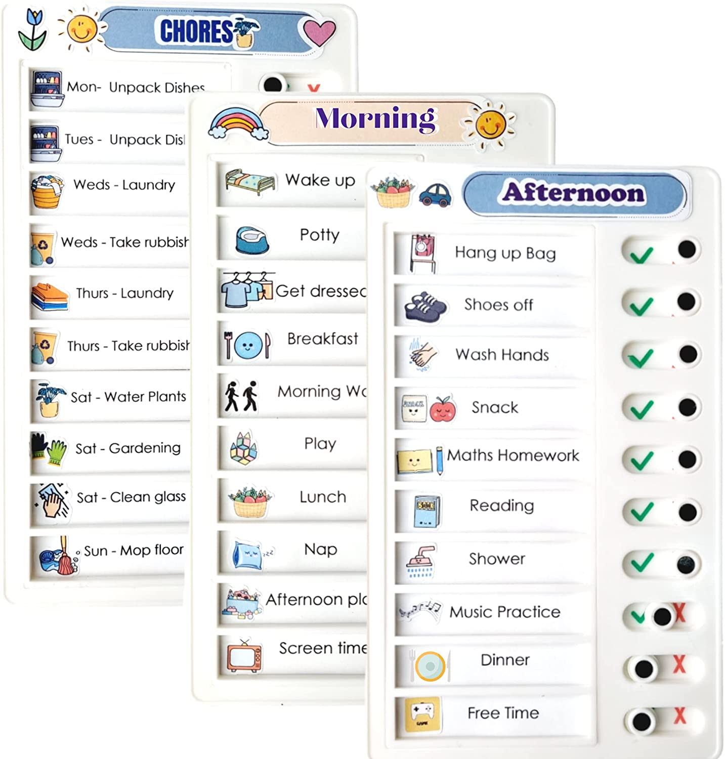 LIV&LOVE Routine Chore Chart for Kids, Children, Toddlers, ADHD, Elderly. Organise Family To-Do List, Montessori Independent Helper, Visual Charts (3 Pack White) image number 4