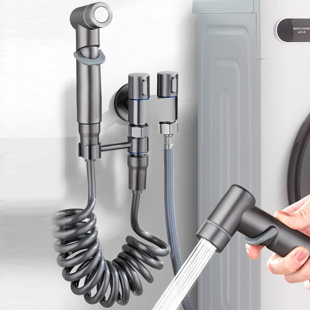 1-In-2-Out Dual Control Valve, 2023 New Double Control Mini Shower, 6.5 Feet Extra Long Hose High Pressure Bathroom Faucet Kit for Bidet and Shower (Grey Dual Control Valve Set) image number 6