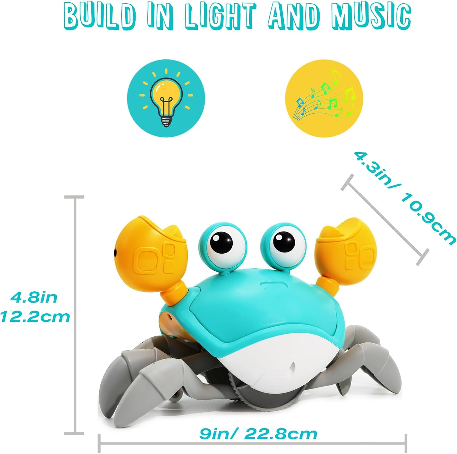 IGGDOQI Kids Crawling Crab Baby Toy with Music, Infant Tummy Time Toy, Light-Up Walking Dancing Moving Crab with Obstacle Avoidance, Rechargeable Interactive Learning Development Toy Gifts (Blue)