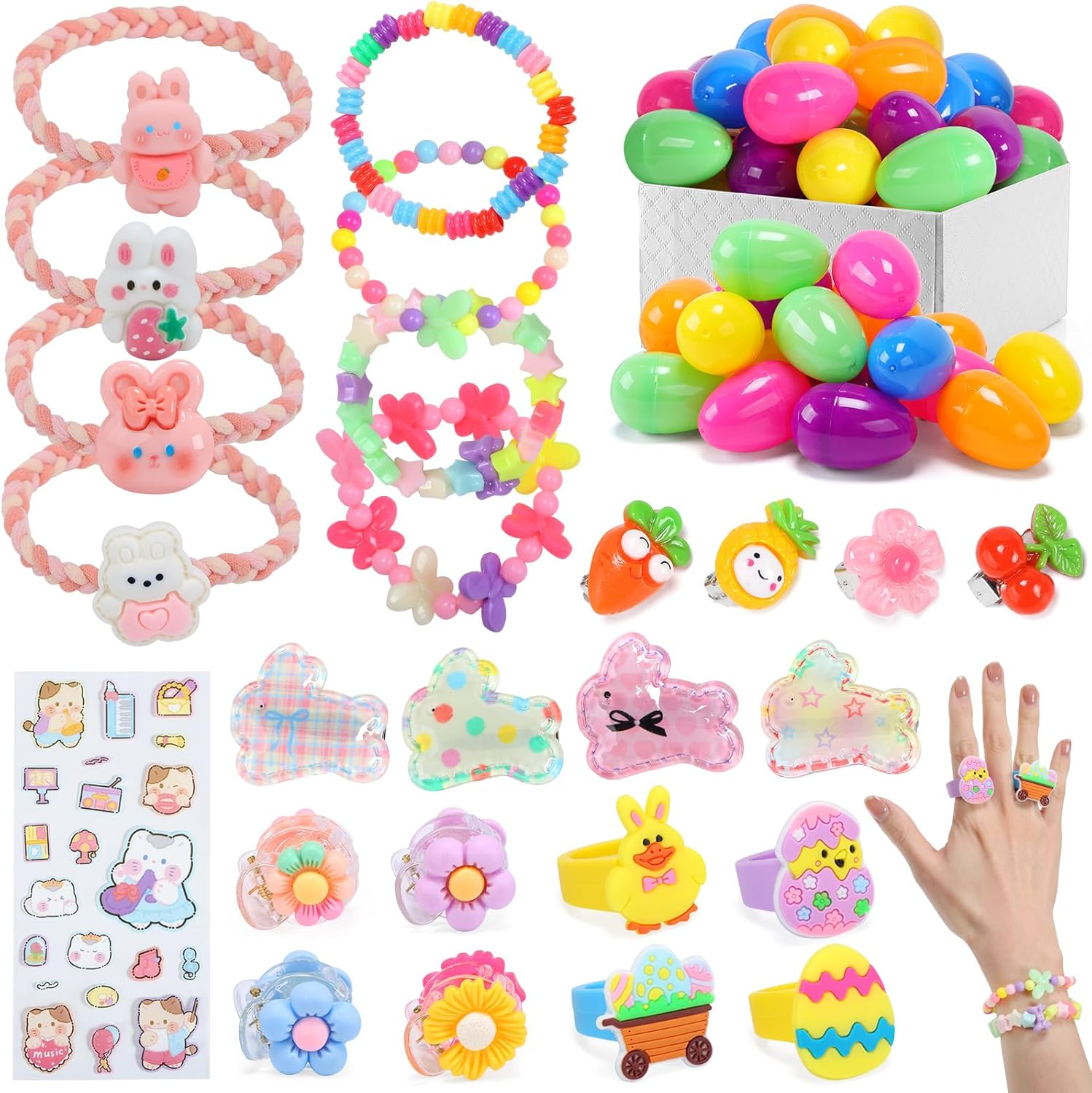Skirfy Jewelry Toys for Girls,49 PCS Toddlers Kids Toys Age 3-5,Earrings,Rings,Hair Clip,Play Princess Toys for Dress Up,Easter Egg Classroom Peizes Birthday Gift image number 5