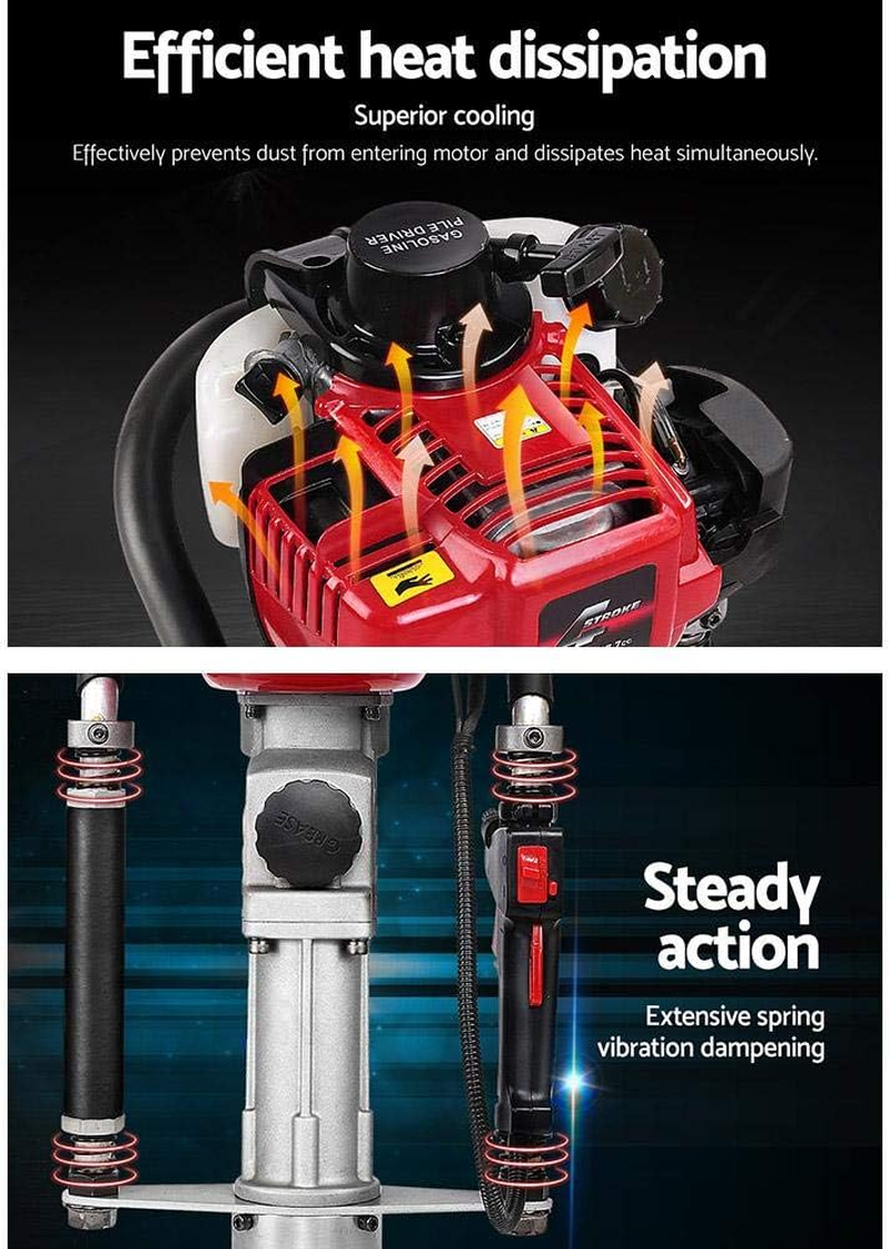 Giantz 37.7Cc 4 Strokes Petrol Post Driver, Power Pile Hole Digger Rammer Garden Fence Powered Hand Tools for Fencing Farming Construction, 3 Star Pickets Recoil Starting System image number 2