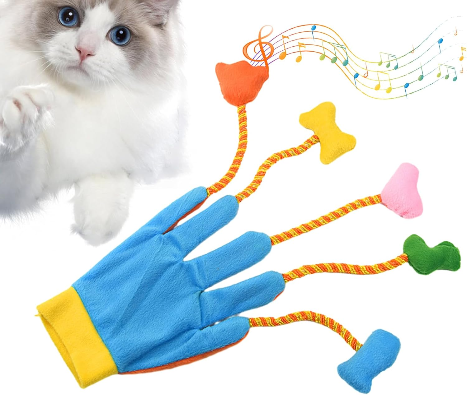 Cat Toy Gloves - Plush Toys Cat Toys Teaser Gloves | 5-Finger Cat Teaser Toy, Plush Gloves with Bells, Interactive Cat Toy for Indoor Cats Kittens, Pet Supplies image number 4