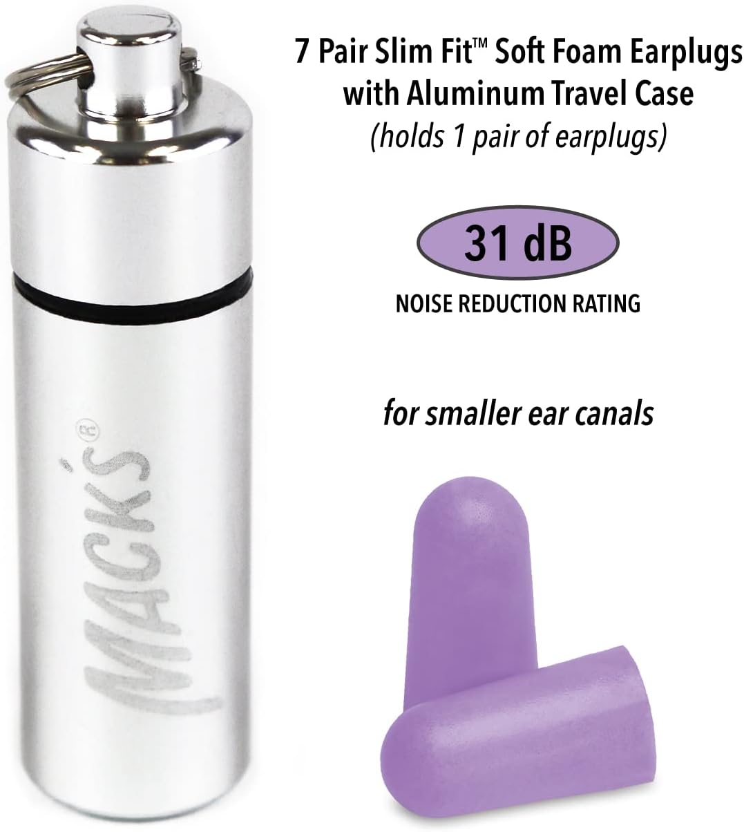Mack&rsquo;S Slim Fit Soft Foam Earplugs, 7 Pair with Travel Case &ndash; Small Ear Plugs for Sleeping, Snoring, Traveling, Concerts, Shooting Sports and Power Tools image number 2