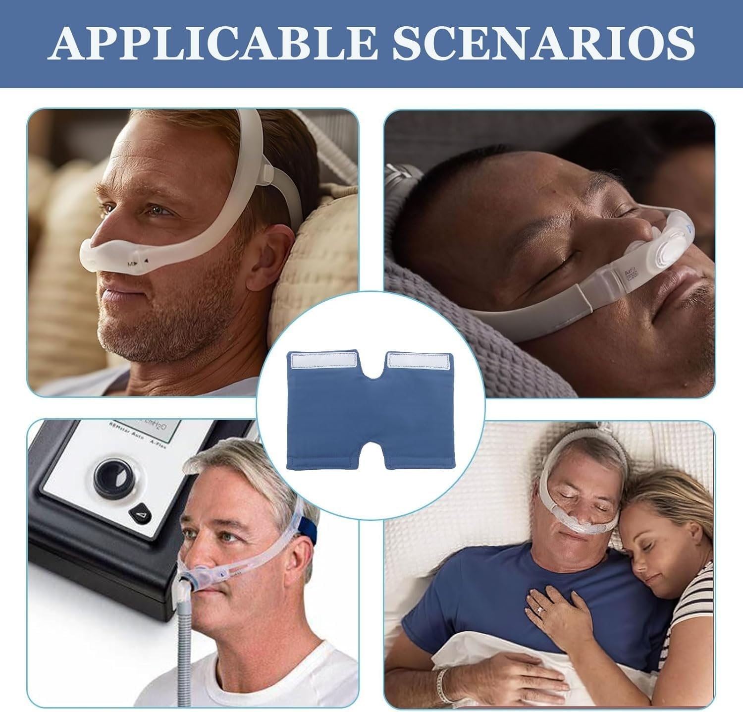 AGDGV 3 Pack Satin C P a P Strap Covers & Frame Covers - Universal Fit for Dreamwear, Resmed Airfit Headgear - Soft Breathable Hair Saver, Face Cushion Pads to Reduce Red Marks & Skin Irritation(Blue) image number 2