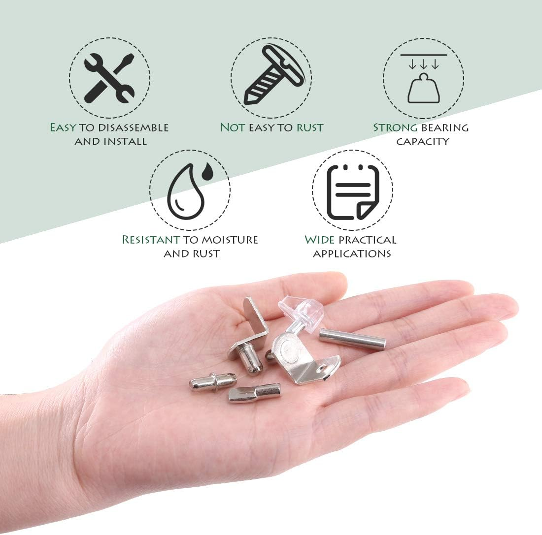 Keadic 160Pcs Hardware Heavy Duty Shelf Pin Kit, 5 Styles Cabinet Support Pegs Holder Metal Nickel (5Mm) image number 2