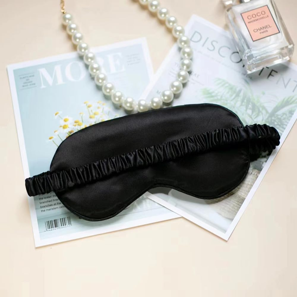 2 Pack 100% Mulberry Silk Sleep Mask, Elastic Headband 3D Contoured Blackout Blindfold for Side Sleepers, Night Sleep, Travel, Nap, Airplane Essentials (Black & Pink)