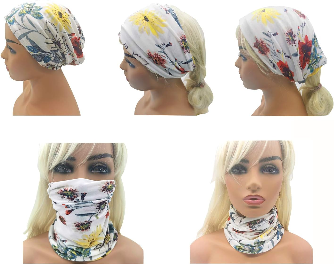 HONENNA Flower Printed Cotton Beanie Women Turban Headband Chemo Cap image number 3