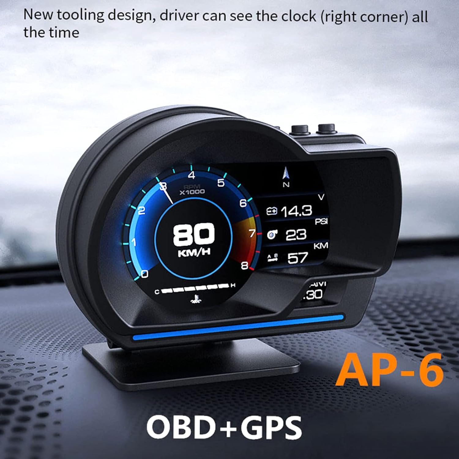 Car HUD Display, OBDⅡ+GPS Smart Gauge High Definition Speedometer Car Diagnostic Tool OBD Fault Code Elimination Driving Computer Overspeed Fault Alarm for All Vehicles image number 1
