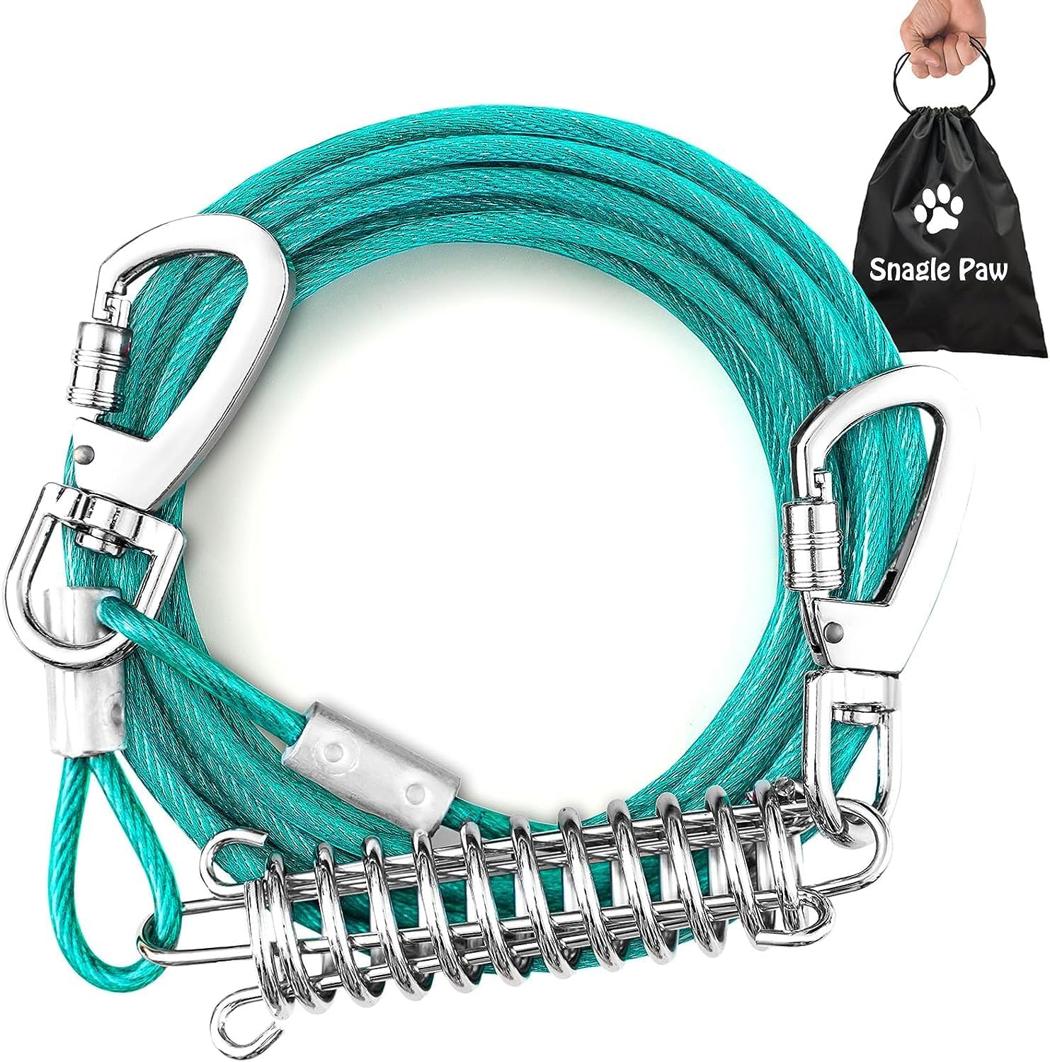 Yard Lead for Dogs, 6 M Yard Lead Tie Out Leads, Tie Out Cables for Dogs with Screw Cap, Yard Lead Tie Out Lead with Shock Absorbing Spring up to 125 Lbs, Pet Lead Bite Resistant for Camping image number 6