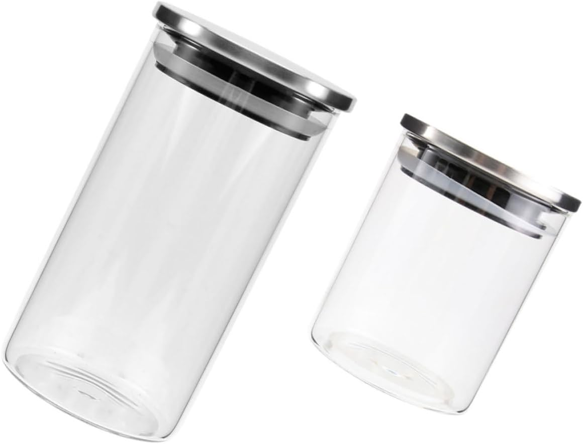 VINTORKY 2Pcs Food Storage Jar Stainless Steel Lid Airtight Kitchen Cereal Canister for Grains Dried Fruits and Snacks Practical Sealed Container for Home Organization image number 6