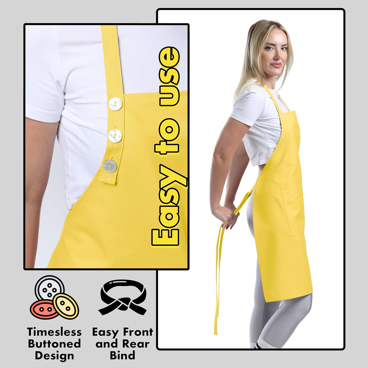 TOSHE Kitchen Apron Waterdrop Resistant Cotton Apron with Adjustable Aprons for Women with Pockets Cooking Apron image number 4