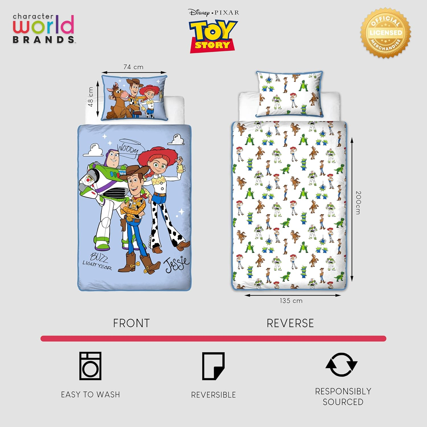 Disney Toy Story Officially Licenced Single Kids Duvet Cover Set | Reversible 2 Sided Bedding Including Matching Pillow Case | Explore Design Feturing Buzz, Woody, Jessie | Polycotton image number 5