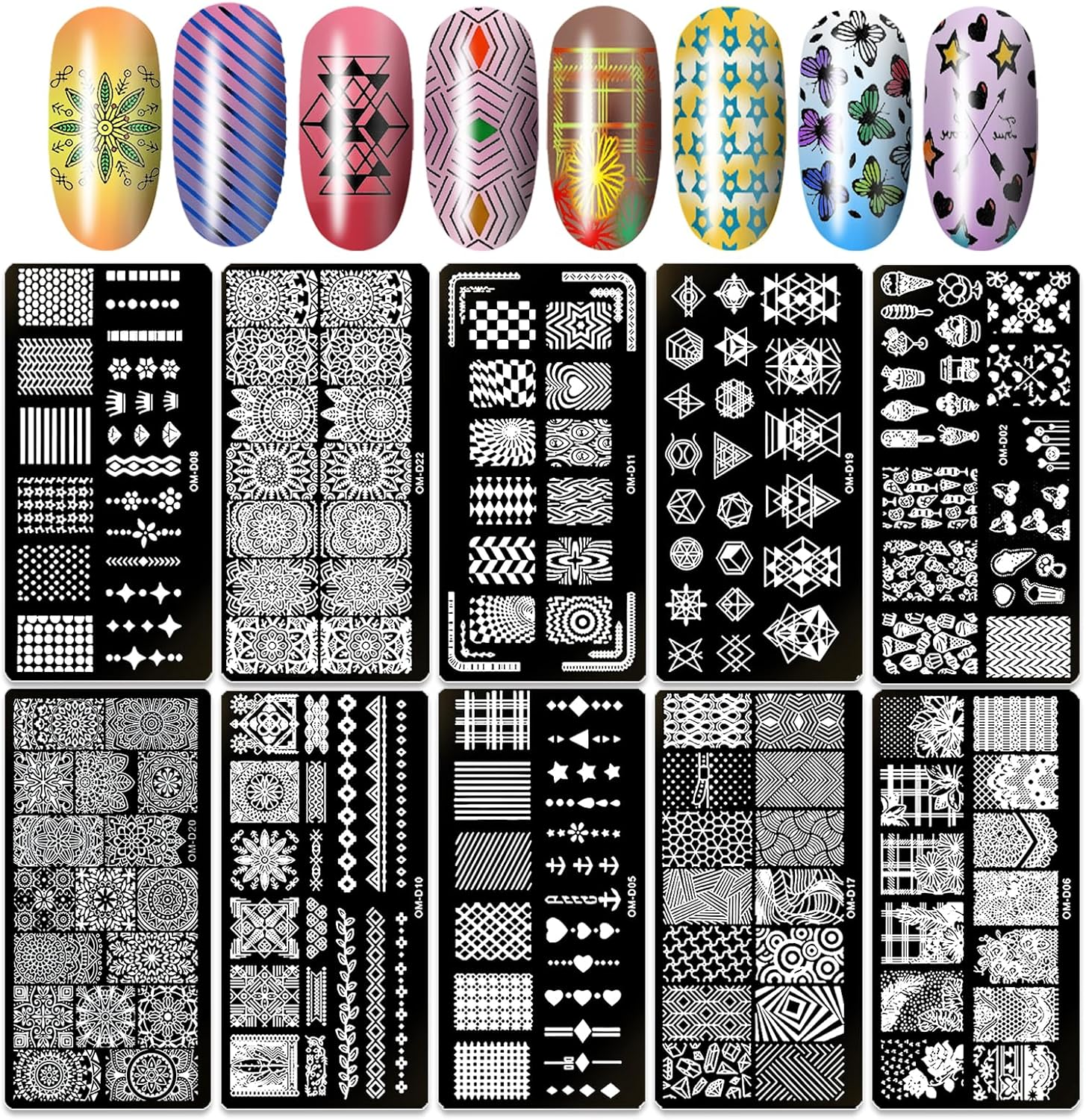 SILPECWEE 10Pcs Nail Art Plates Stamping Templates Set Geometry Design Nail Image Plate Manicure DIY Tools image number 1