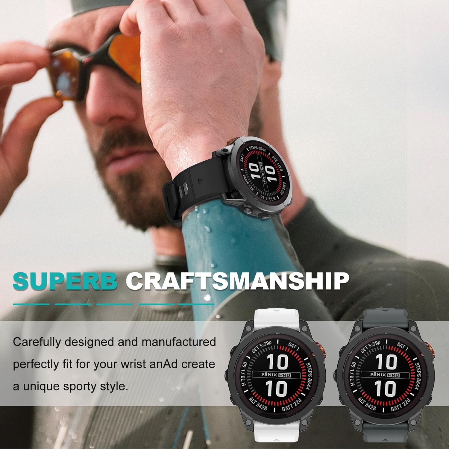 OVERSTEP Compatible with Fenix 7X Bands, 26Mm Width Soft Silicone Replacement Strap for Fenix 7X Pro/Fenix 6X/ Fenix 5X/ Fenix 3 Smartwatch - Black Red image number 5