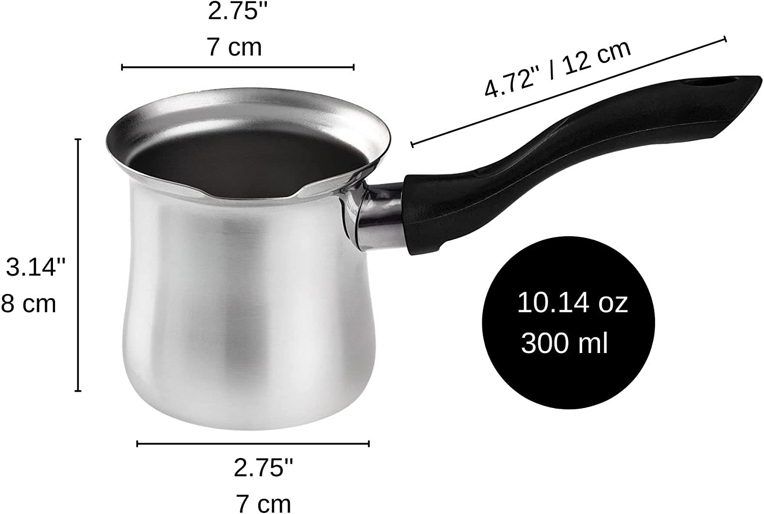 DESTALYA Turkish Coffee Pot Stainless Steel | Ibrik Cezve Briki Arabic Greek Pot, Chocolate Milk Warmer, Sauce Maker | Small Hot Pot with Spout for Stove Top (Coffee Pot Black) image number 2