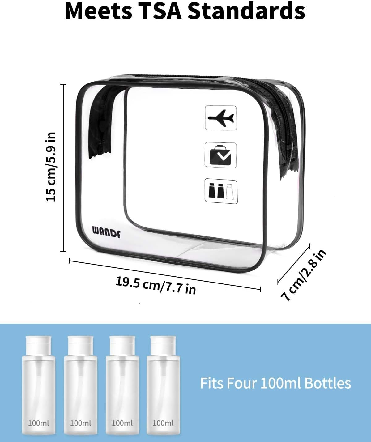 TSA Approved Clear Travel Toiletry Bag Wih Zippers Carry-On Travel Accessories Quart Size Toiletries Cosmetic Pouch Makeup Bags for Men and Women (2 Pcs) image number 3