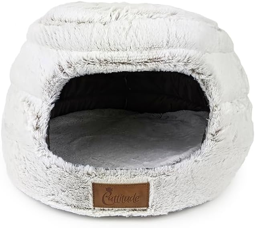 Cattitude Cat Multigloo Supersoft,Grey - Foldable Cat Bed, Cat House for Indoor Kitten and Small Dog, Self-Warming Indoor Cats Cave, 2-In-1 Design, Machine Washable