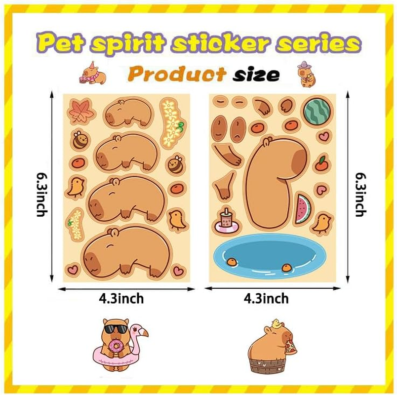 24 Sheets Make Your Own Capybara Stickers for Kids,Make a Face Stickers Make-A-Face Party Favors DIY Stickers for Children,Tear Resistant Reusable Sticker,Gift of Festival,Reward, Art Craft,School image number 3