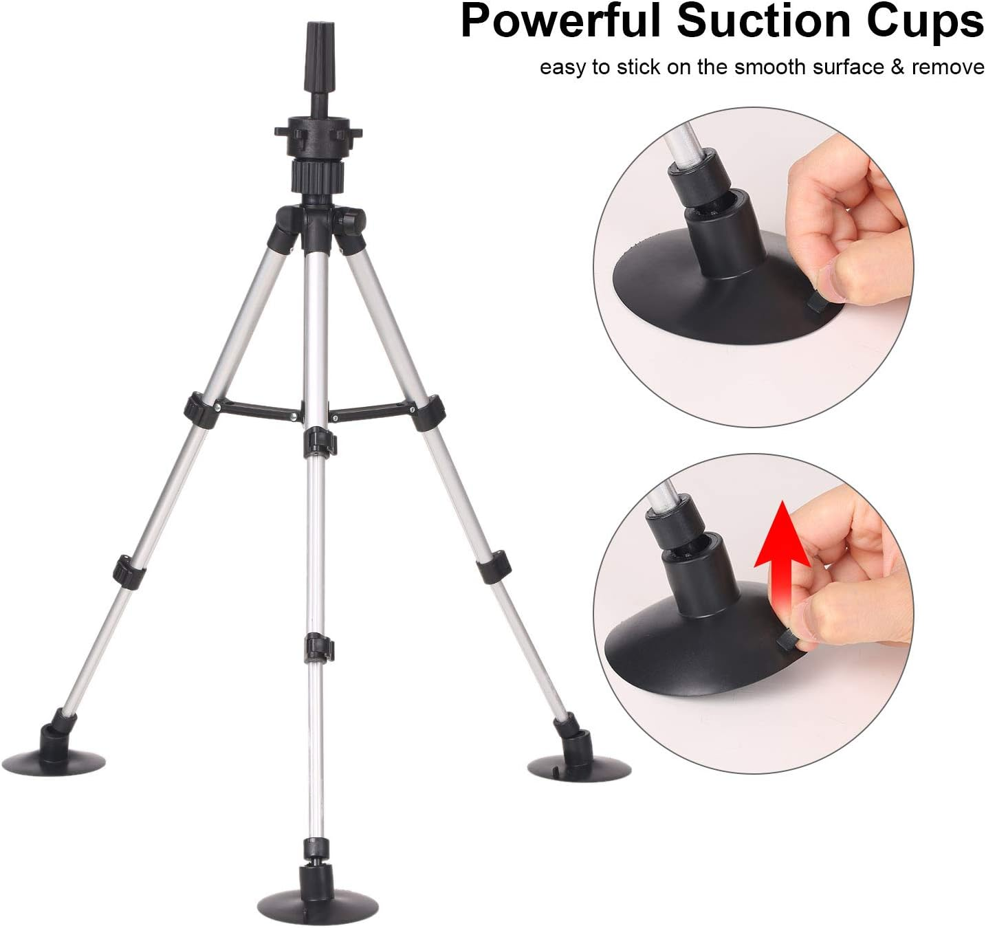 Wig Stand Tripod with Suction Cups Mini Adjustable Mannequin Head Stand Manikin Head Tripod Stand Portable Cosmetology Hairdressing Training Mannequin Head Stand image number 4