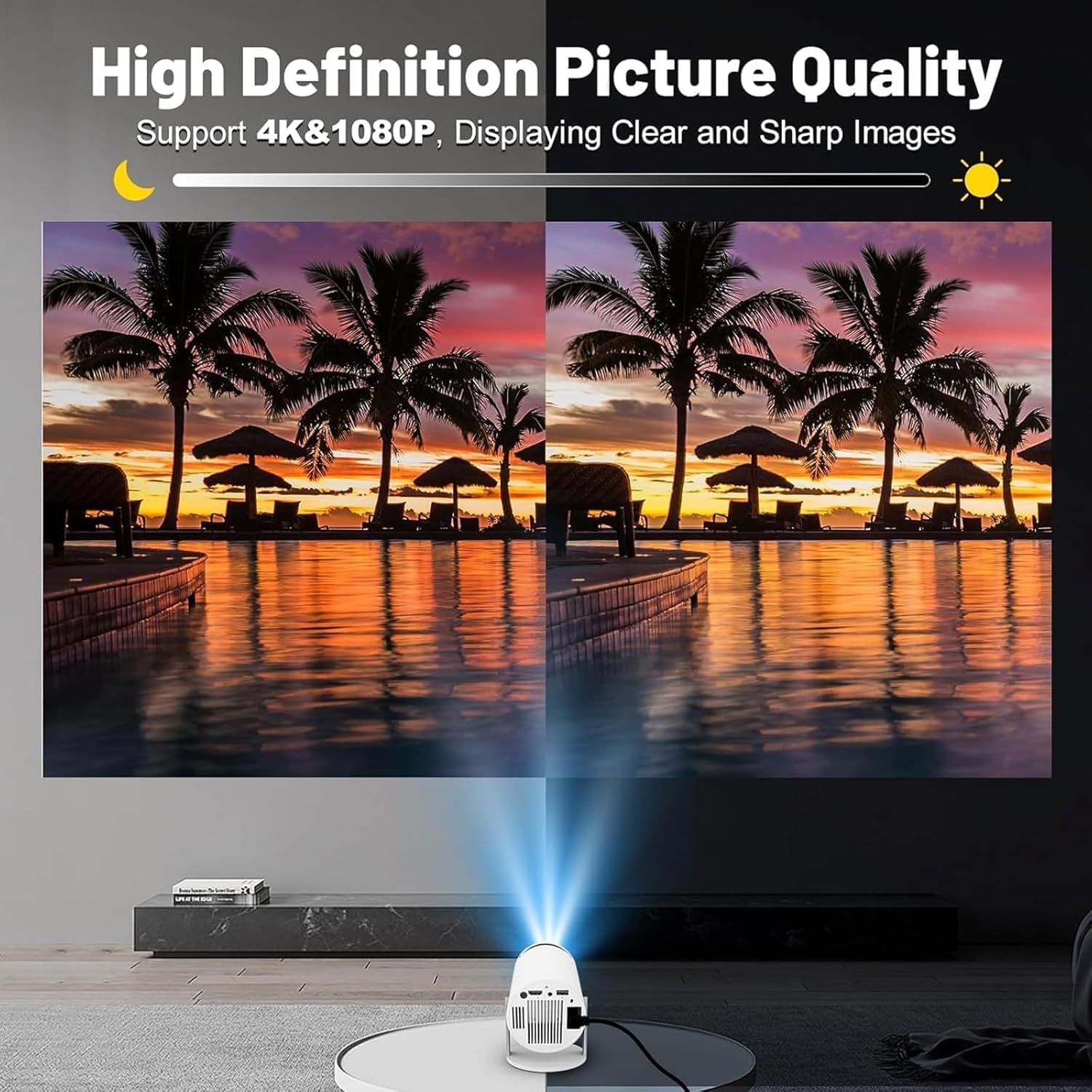 Mini Projector with Wifi 6 and Bluetooth, 4K 1080P Support Portable Projector, Built-In App, Android 11, Auto Keystone Correction, 40"-130" Screen Video Projector for Laptop/Pc/Smartphone