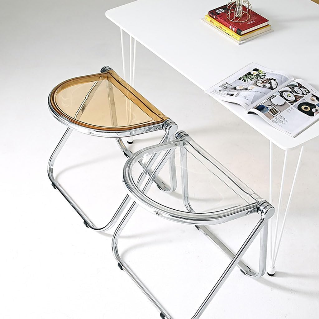 Mkostlich Modern Acrylic Folding Chairs, Clear Acrylic Dining Chair, Office Chair, Steel Chrome Frame Chair, Acrylic Seat Stool Chair for Desk Kitchen Party, Stackable Conference Room Chair image number 4