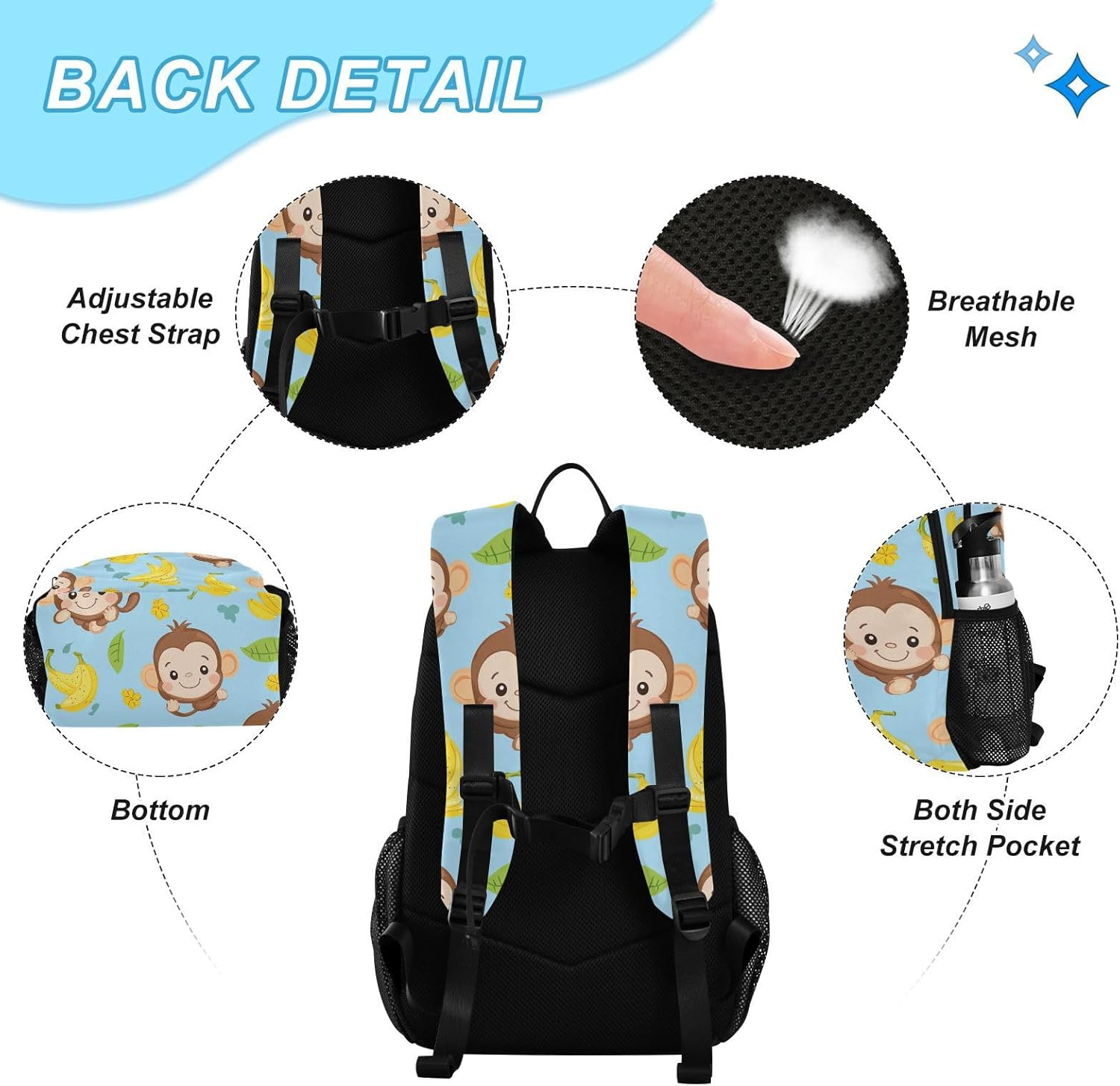 Miaozhen Cute Monkey Bananas Glory Blue Backpack and Lunch Box for Boys Boys Backpacks and Lunch Box School Backpacks for Girls with Lunch Box Age 8-10 Years Old, Cute Monkey Bananas Glory Blue, 1 image number 3