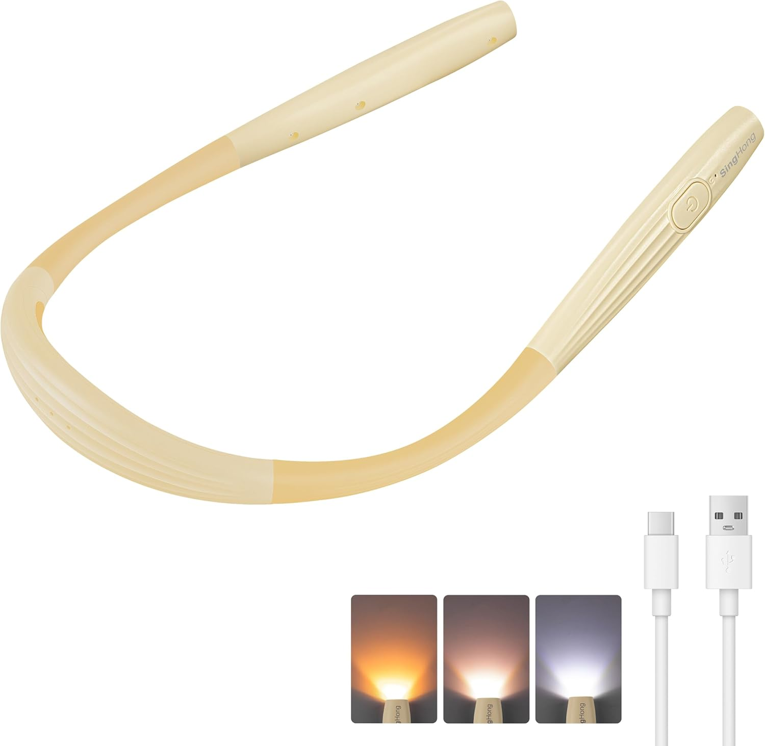 Singhong New Upgrade Neck Book Light, Elegant Style, Type-C USB Rechargeable, Lighter Weight,Each 3 Colors with 3 Brightness, 80-Hr Lasting Rechargeable Lamp,Perfect for Reading in Bed(Sakura Pink)