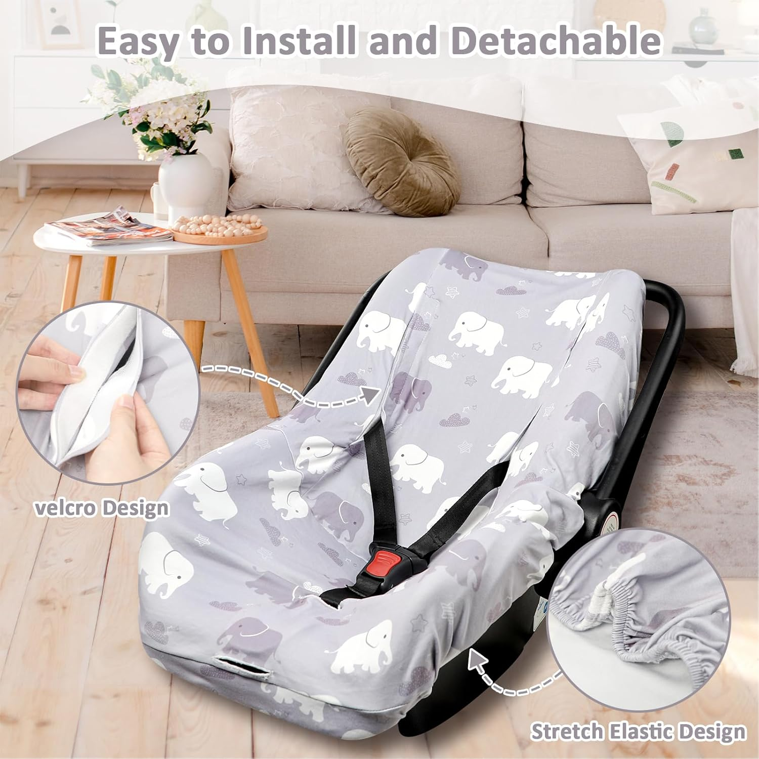 Baby Car Seat Cover Liner, Infant Carseat Cover Liner and Protection for Boys Girls, Universal Fit Car Seat Protective Cover,Soft & Comfortable,Machine Washable,Gray Elephant
