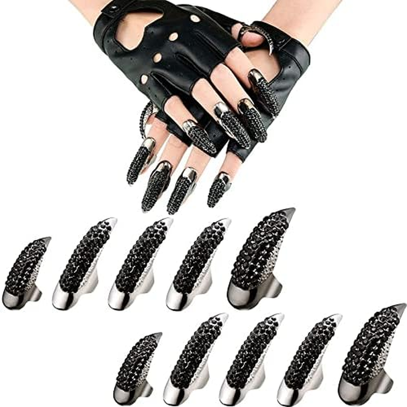 Beauty7 - Women'S Fashion Trend Bling Vintage 3D Gothic Punk Style Crystal Swarovski Elements Rhinestone Claws Prot Talon Finger Ring Fingernail Ring Nail Ring Cosplay Decoration Black image number 5