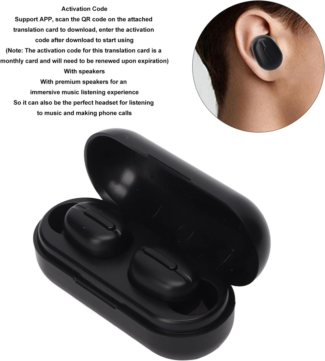 Bluetooth Translator Earbuds, Supports 84 Languages, L13 Two-Way Translator Device with Bluetooth and App, Wireless Voice Translator Device with Noise Cancelling for Ios, (Black) image number 2