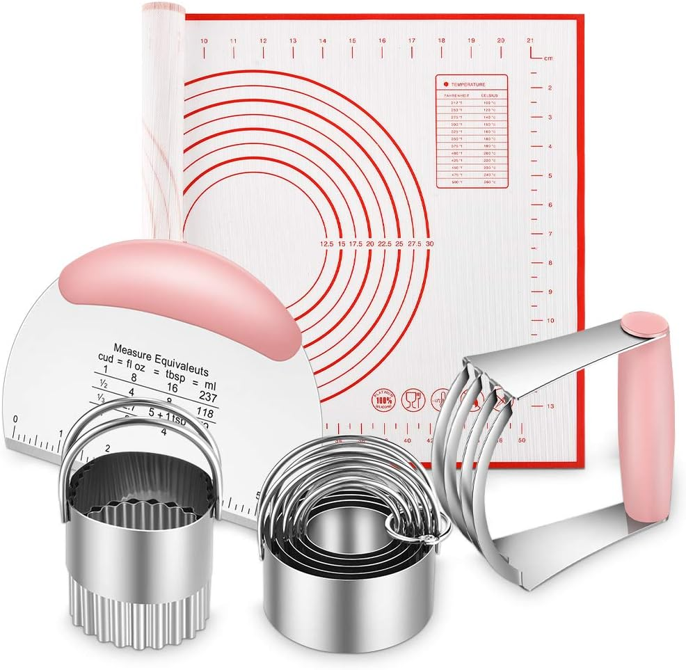 Pastry Cutter, Biscuit Cutter, Dough Scraper, Silicone Baking Mats, Stainless Steel Pastry Blender Set, Dough Cutter Biscuit Cutter Baking Pastry Mat Dough Blender Tools & Pastry Utensils (5 Pcs/Set)
