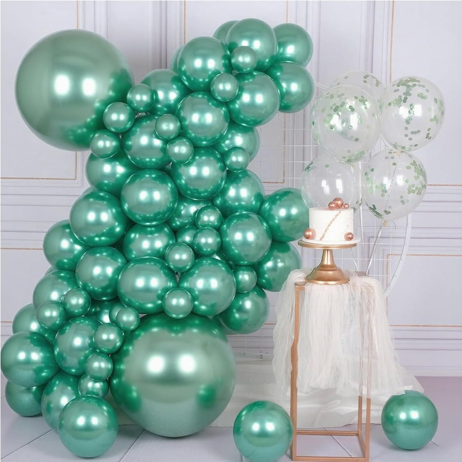 Lumjoy Green Metallic Balloons 100 Pack, 5 Inch (12Cm) Shiny Latex Balloons with Glue Dots & Strip for Weddings, Birthday, Baby Showers & Party Decorations - Black Metallic image number 3