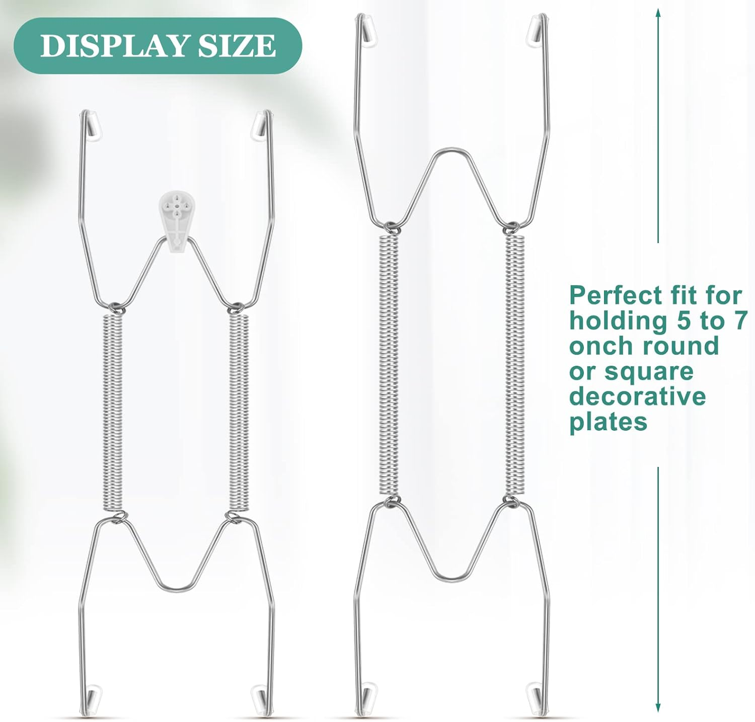 Hotop 12 Pieces Plate Hangers for Wall 6 Inch Stainless Steel Wire Invisible Plate Hangers Heavy Duty Display Holders with 12 Pieces Hooks for Wall Decorative(Silver) image number 4