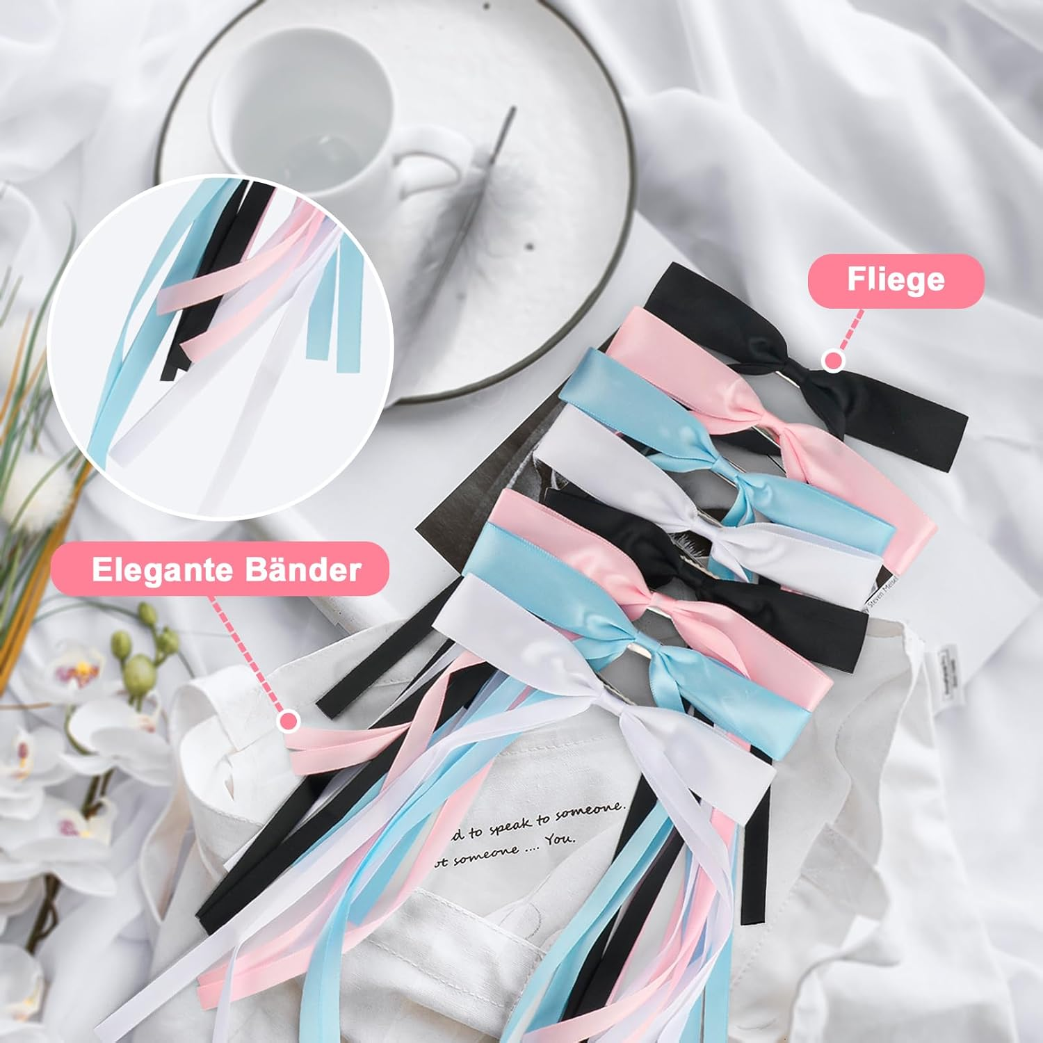 8 Pieces Hair Clip Bow Silky Satin Hair Bows with Long Tail Hair Accessory Women Hair Bow Clip for Hair Decoration Black Pink Blue White image number 2