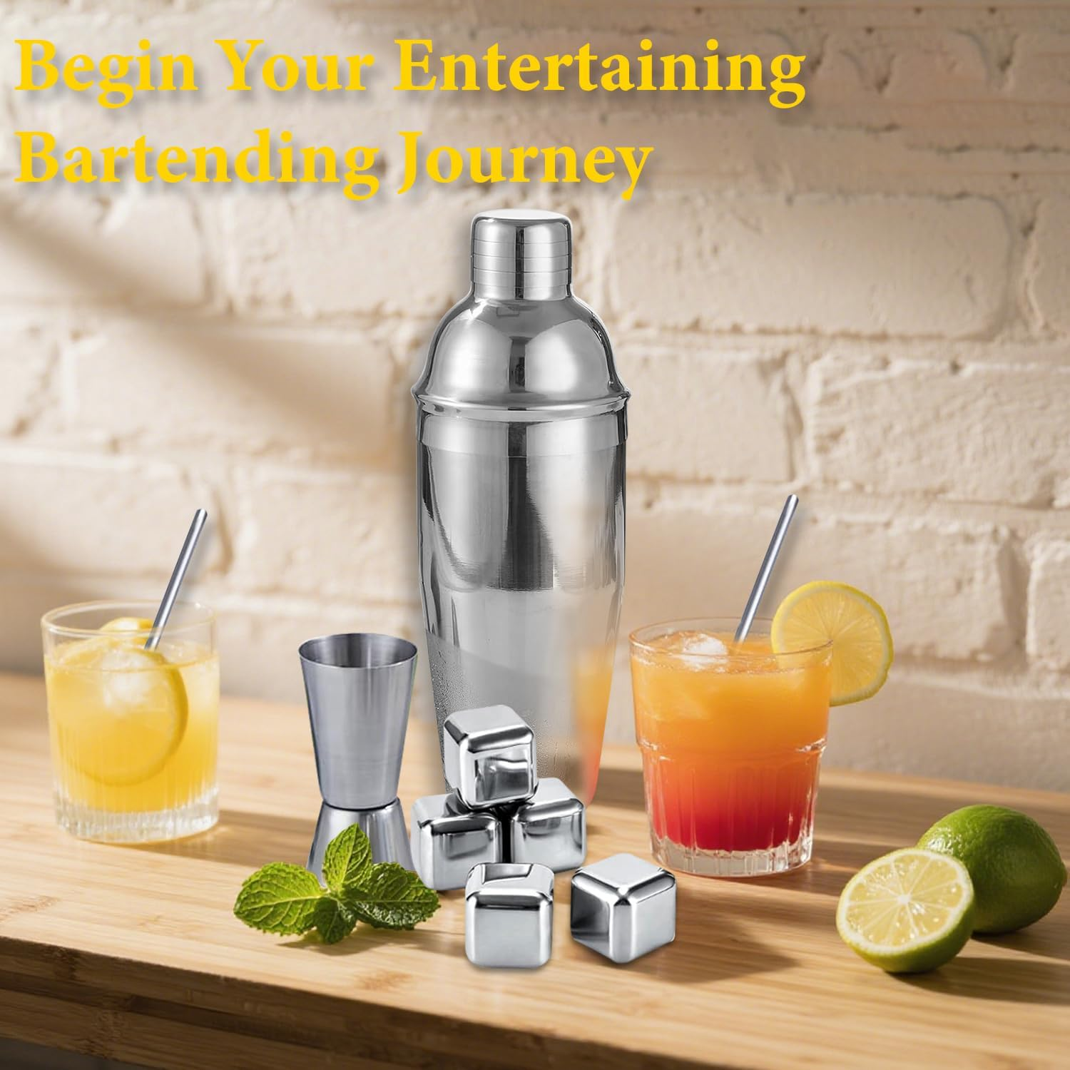 Mixology Bartender Kit Bar Set Cocktail Kit, 23PCS Cocktail Shaker Kit with Acrylic Stand for Drink Mixing, Silver Bartender Tool Kit