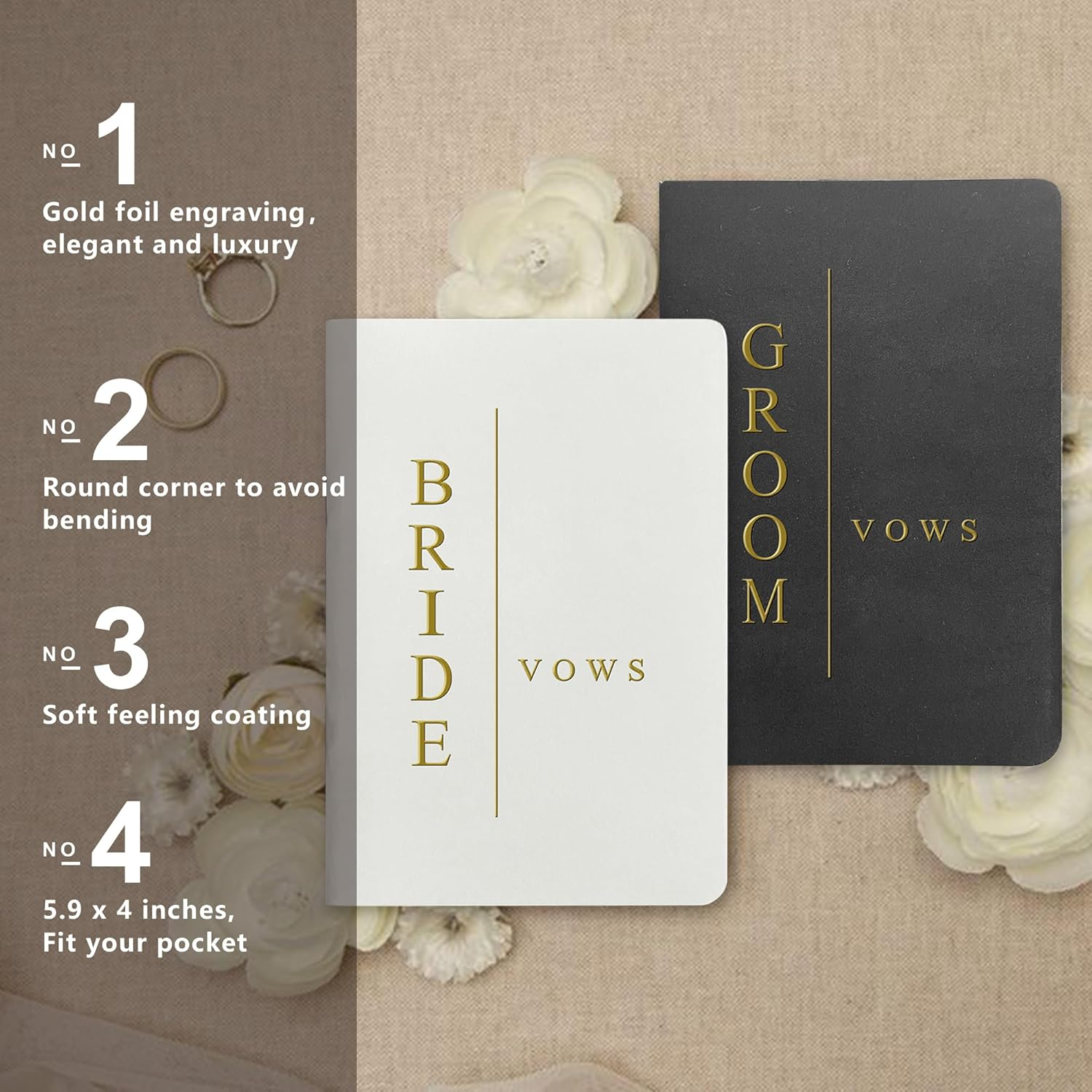 Vow Books His and Hers Wedding Vow Books Bride and Groom with Soft Touch Gold Foil Engraving Wedding Essentials(Tr-Gb-Black) - Tr-Gb-Black image number 6