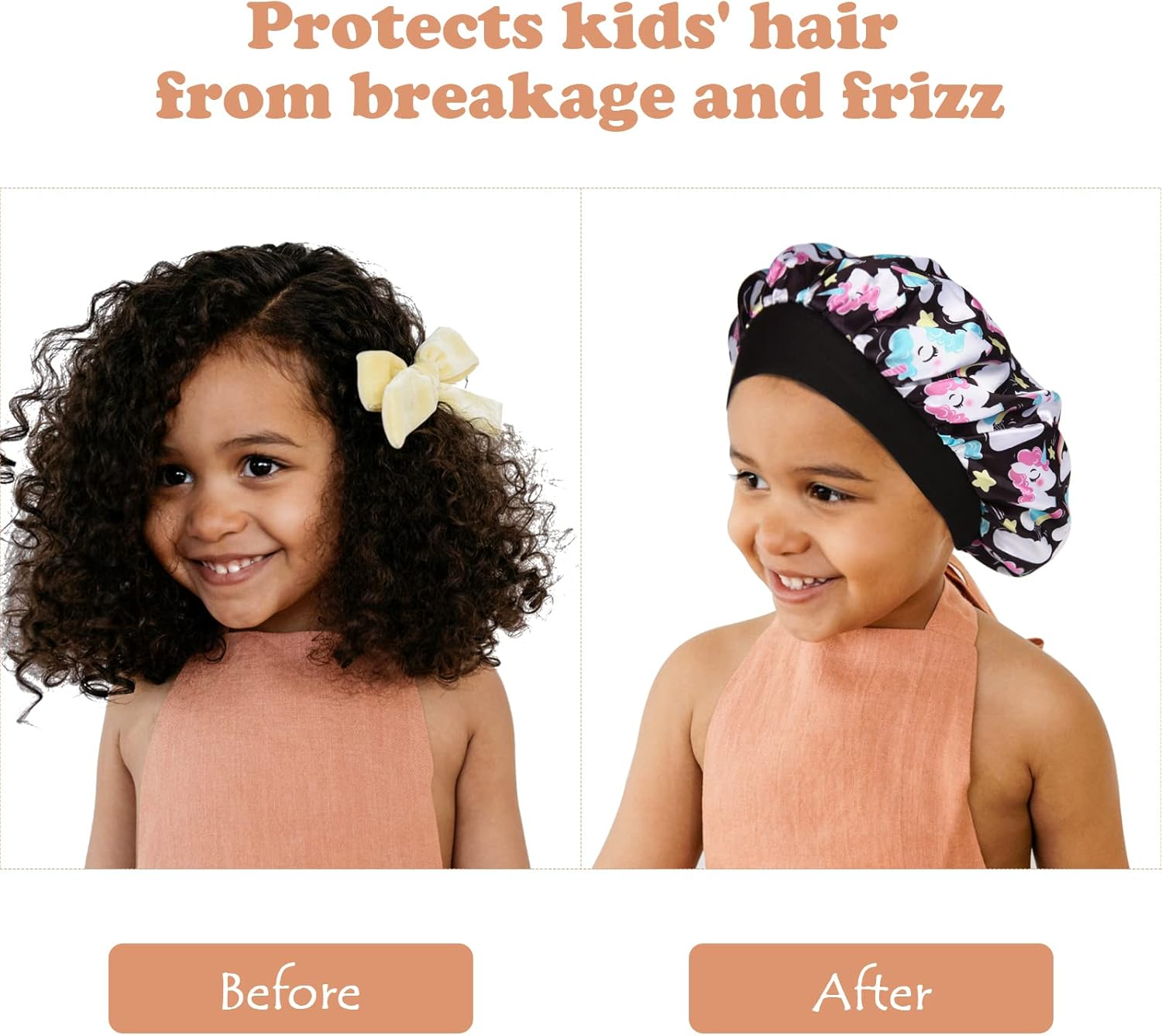 4 Pcs Silk Bonnet for Sleeping Kids Bonnets for Girls Baby Satin Sleep Cap Hair Wraps for Curly Natural Hair Elastic Wide Band - A01 image number 5