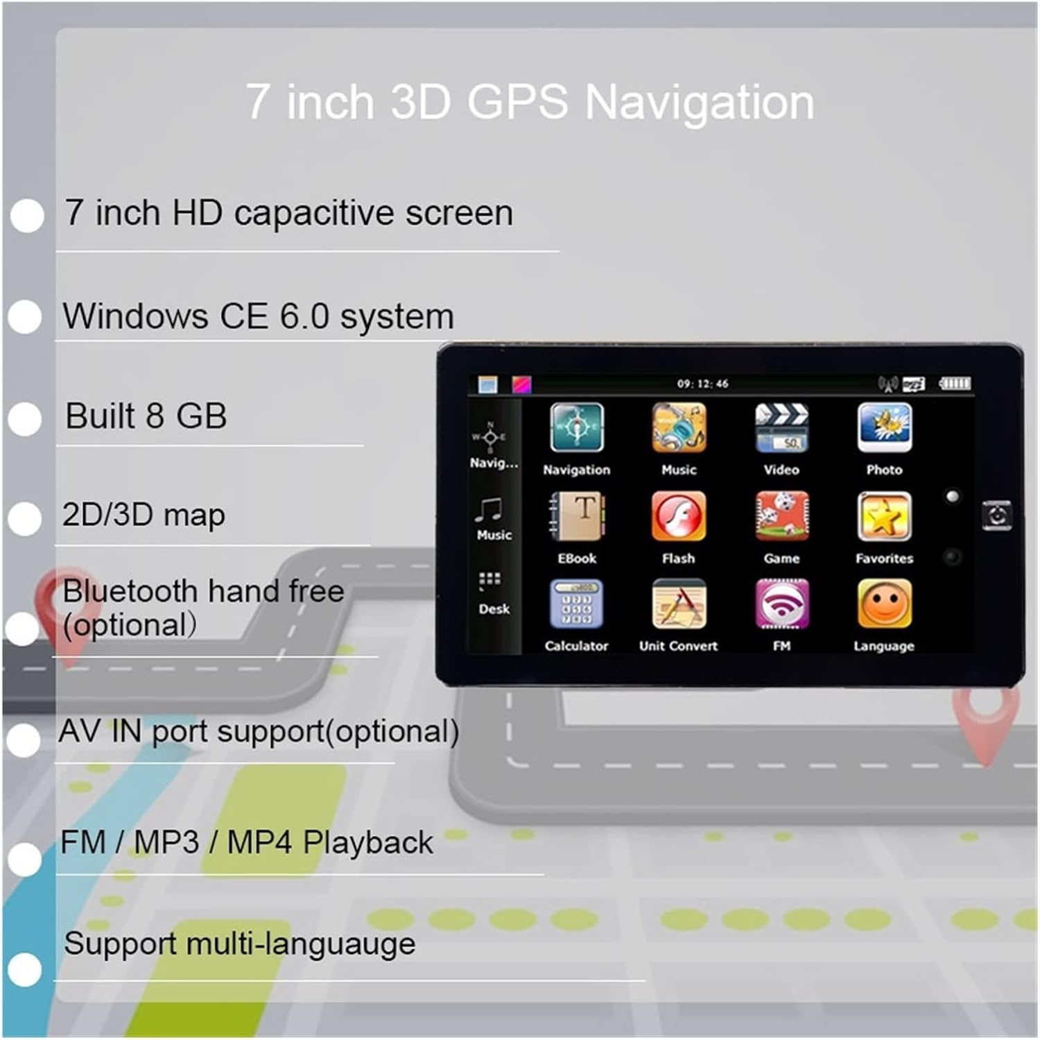 GPS Car Navigator, 7 Inch Touch Screen Truck GPS Navigator Sunshade Sat Nav Car GPS Navigation 256M+8G Europe America Europe Map for Car Truck Rv(With Sunshade) image number 4